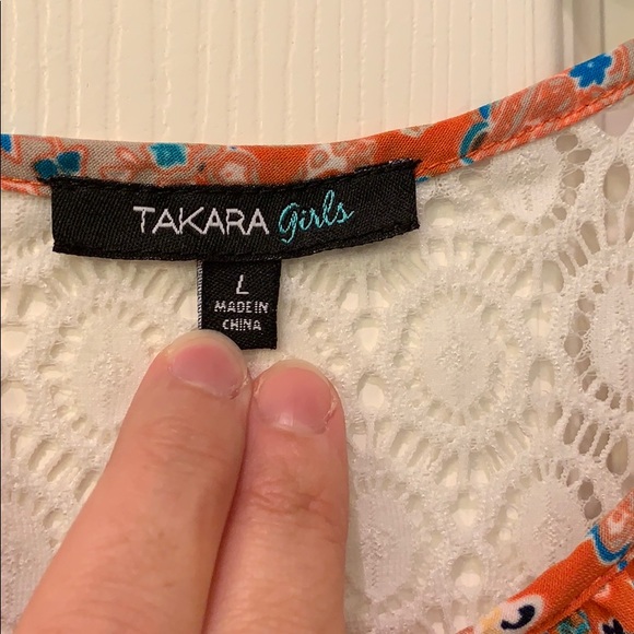 Orange/Blue Girls Handkerchief Hem Shirt - Picture 2 of 8